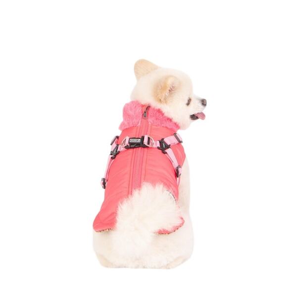 Puppia Donavan Coat with built in harness hot pink comfy warm dog jacket SZ LG - Picture 1 of 9